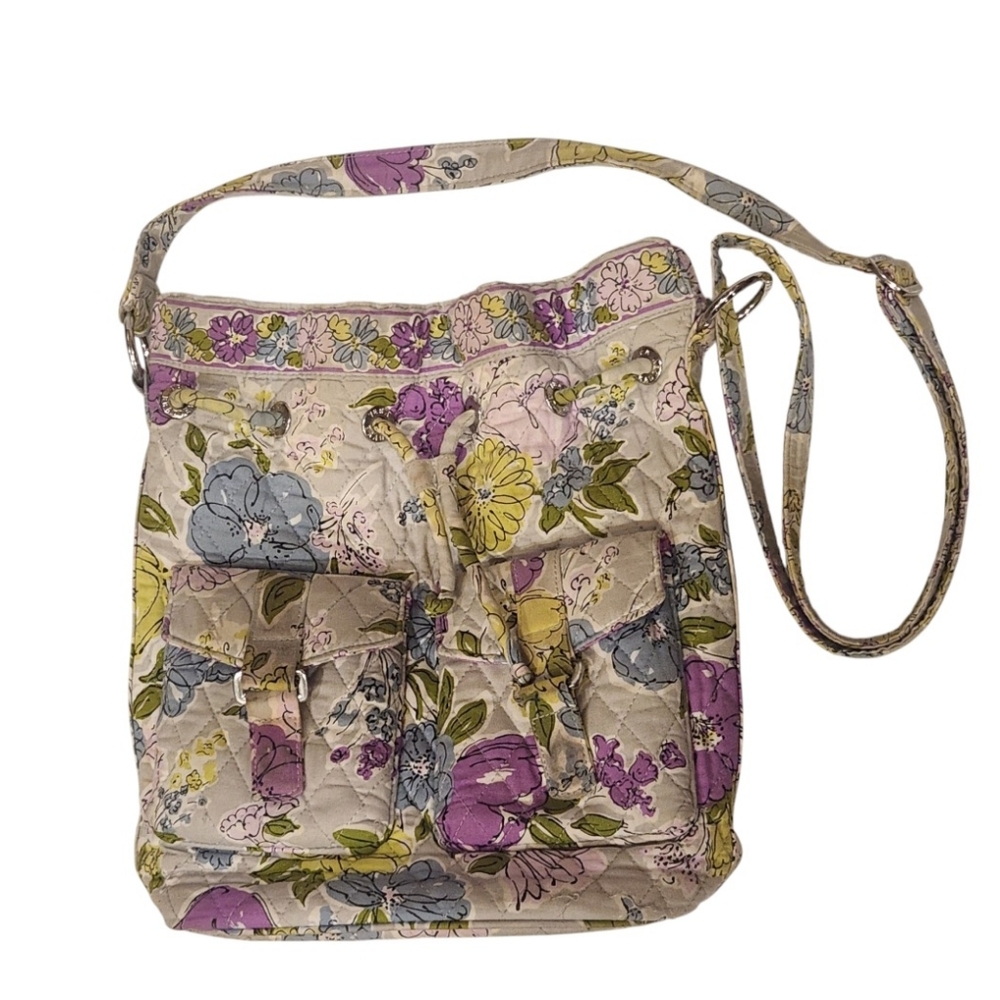 Vera Bradley Drawstring Crossbody in Watercolor Print Bucket Bag Purse Tote